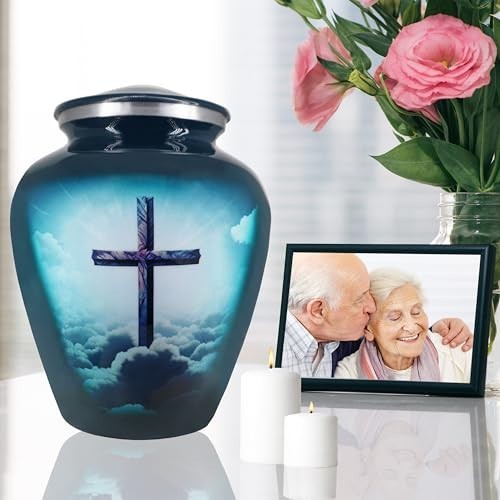 Cremation Urns for Human Ashes – Large Decorative Burial Urn with Religious Cros