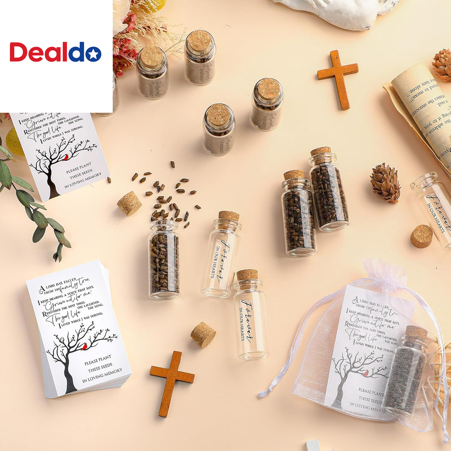 100 Sets Funeral Favors Memorial Seed Big Glass Bottles with Cork Stopper Funera