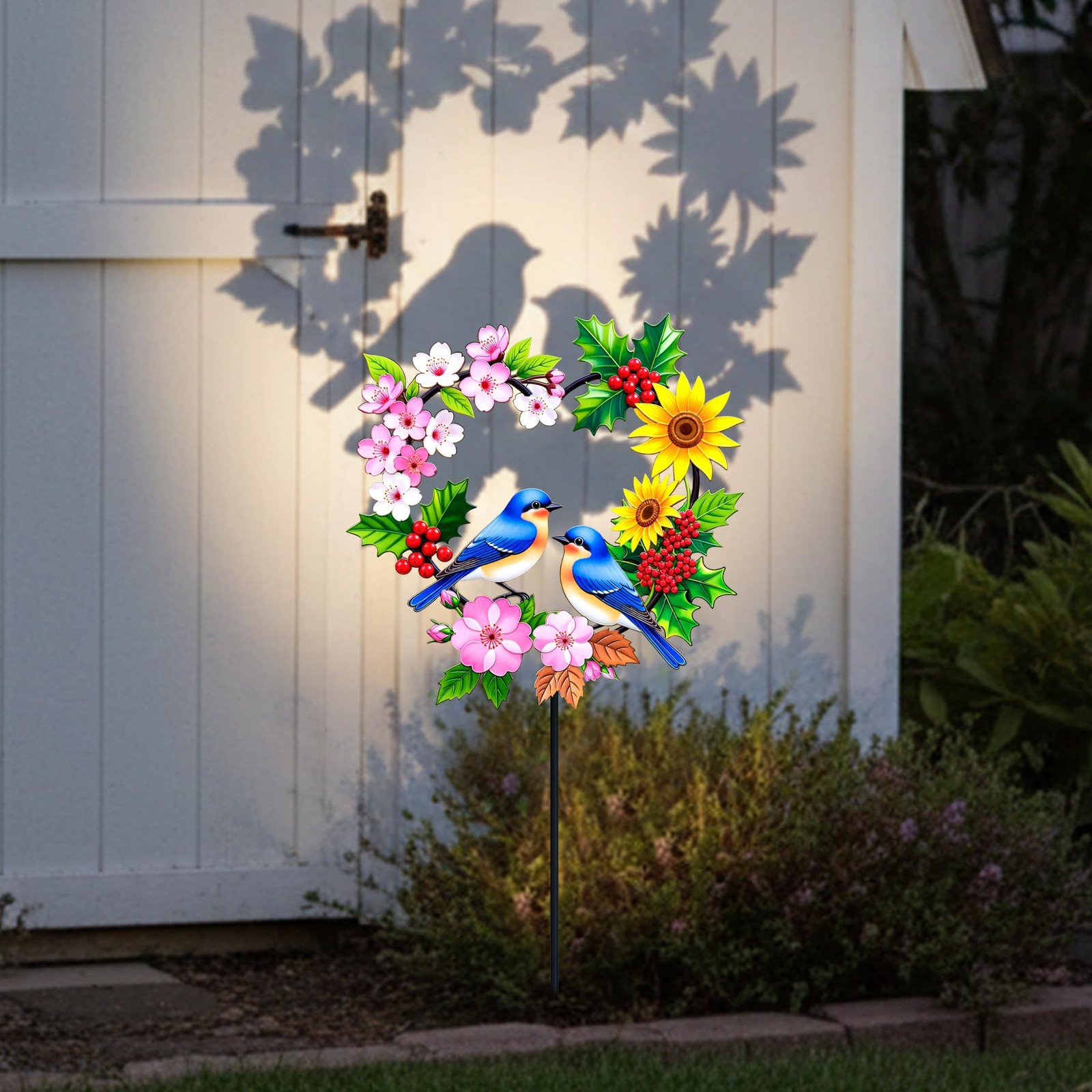 Heart Shaped Bluebird Garden Stakes Colorful Outdoor Lawn Decor Pair