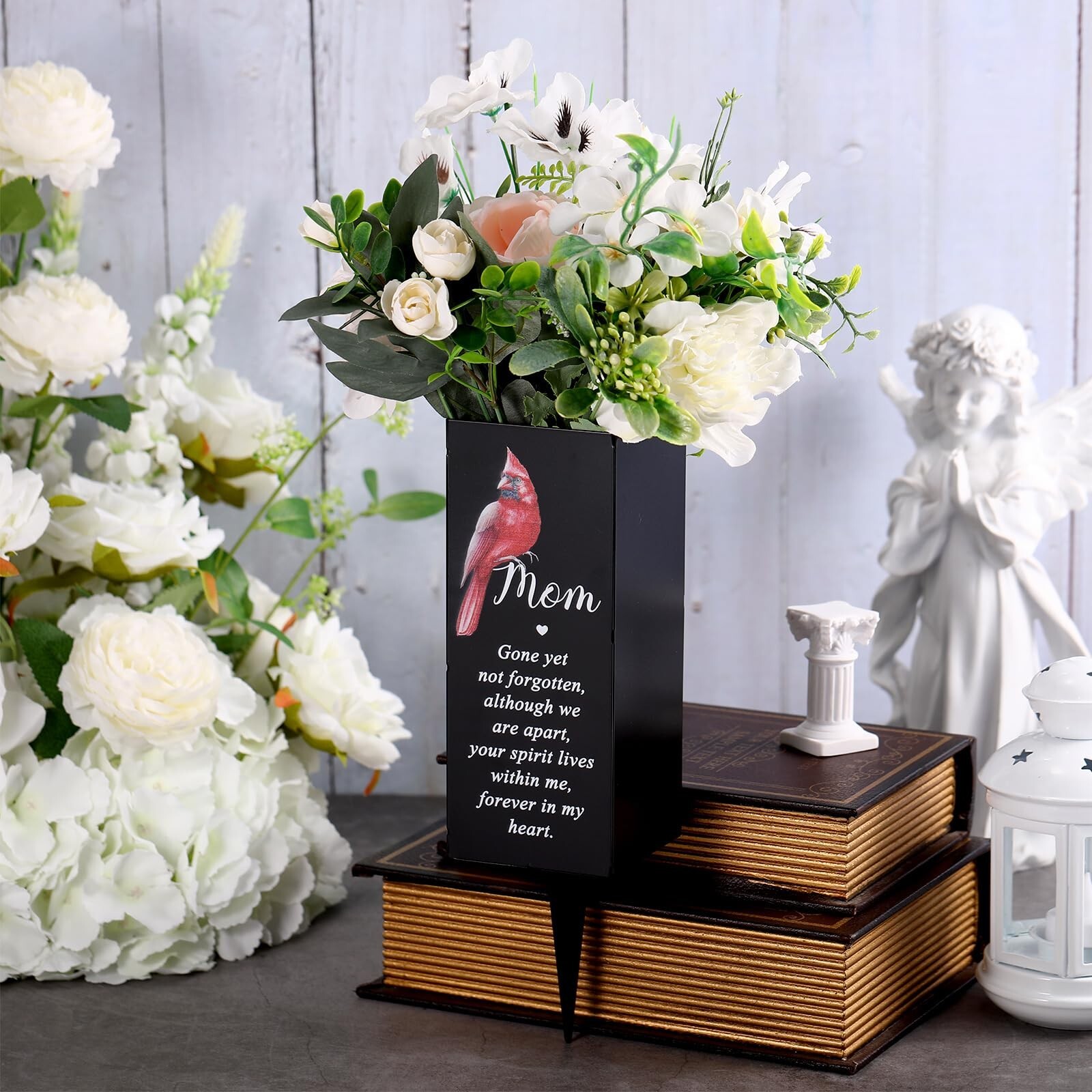 Hushee Memorial Grave Decorations Cemetery Cardinal Flower Vase Metal Gravesi…