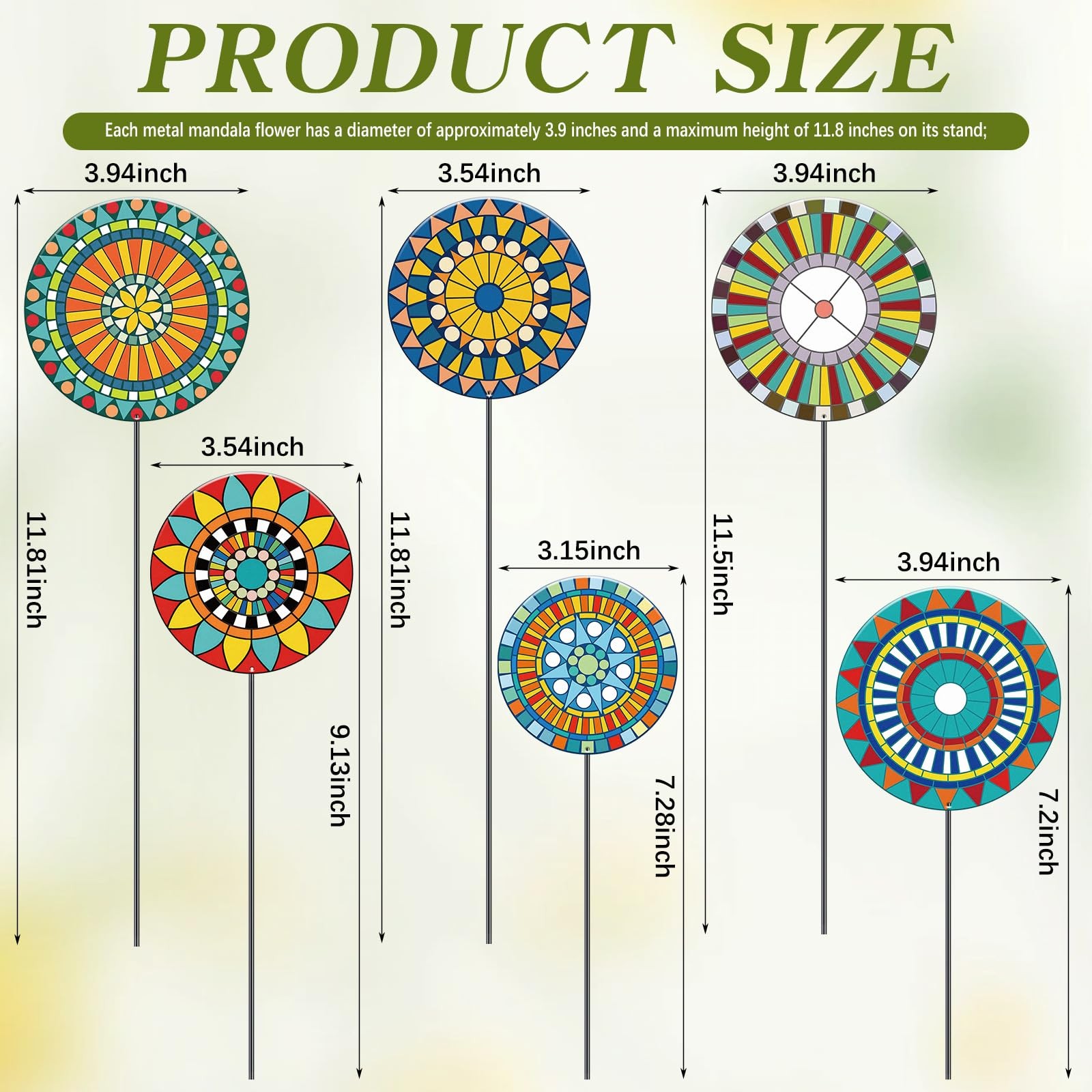 6 Pcs Metal Flowers Garden Stake Decor for Outside 11.8 Inch Mandala Flowers …