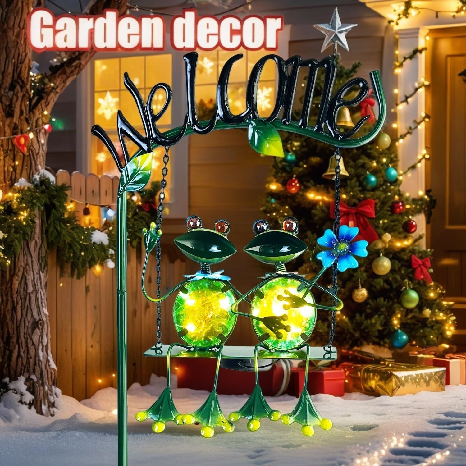 Outdoor Garden Solar Lightsfrog Swing Garden Decorfrog Decorative Stake With Wel