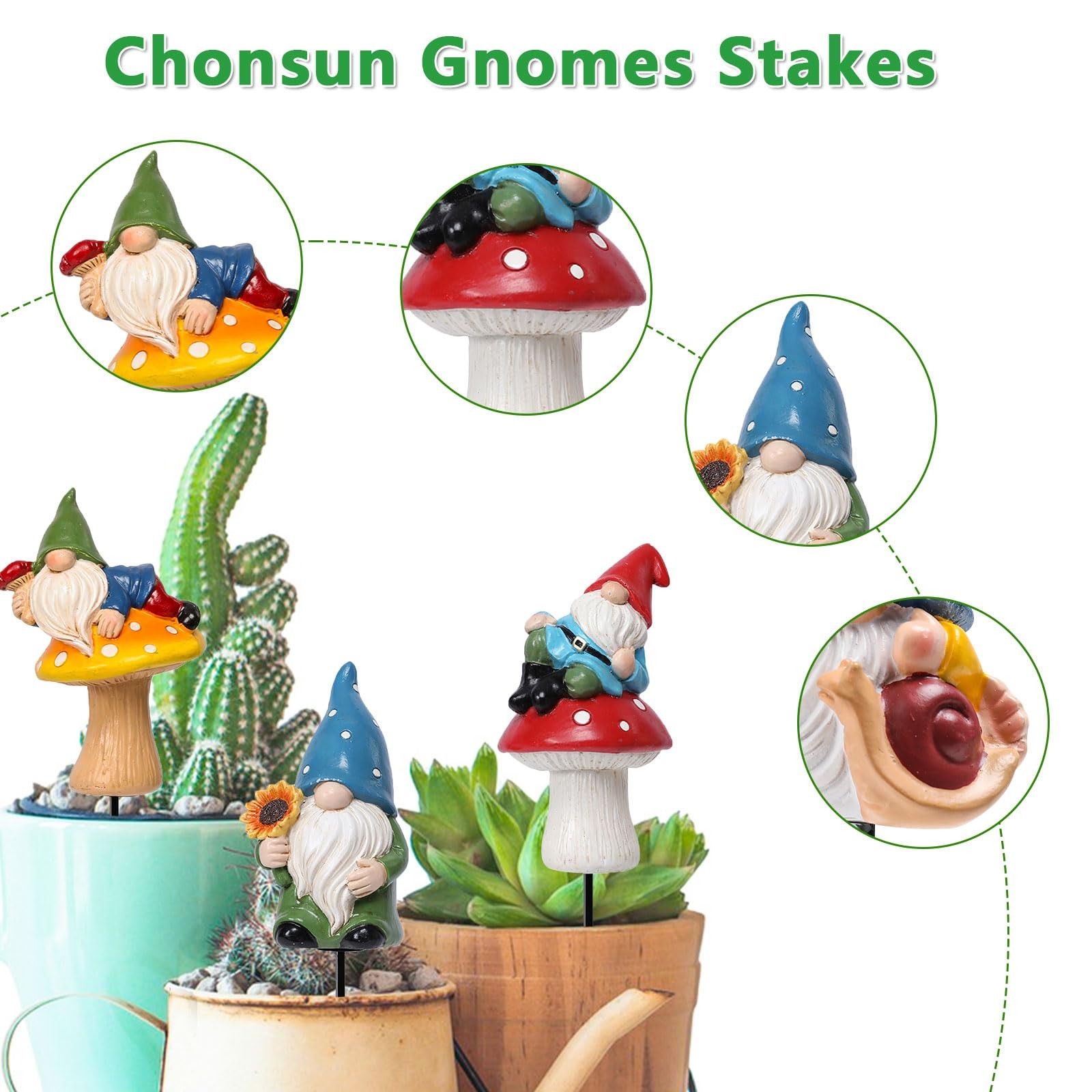 Garden Gnomes Stakes 3 Inch Plant Decorations for Pots Outdoor Statues Gnome …