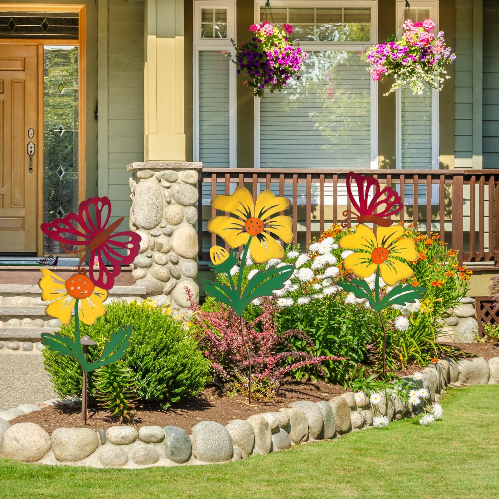 3 Pack Butterfly&Flower Metal Flowers for Outside & Decorative Garden Stakes …