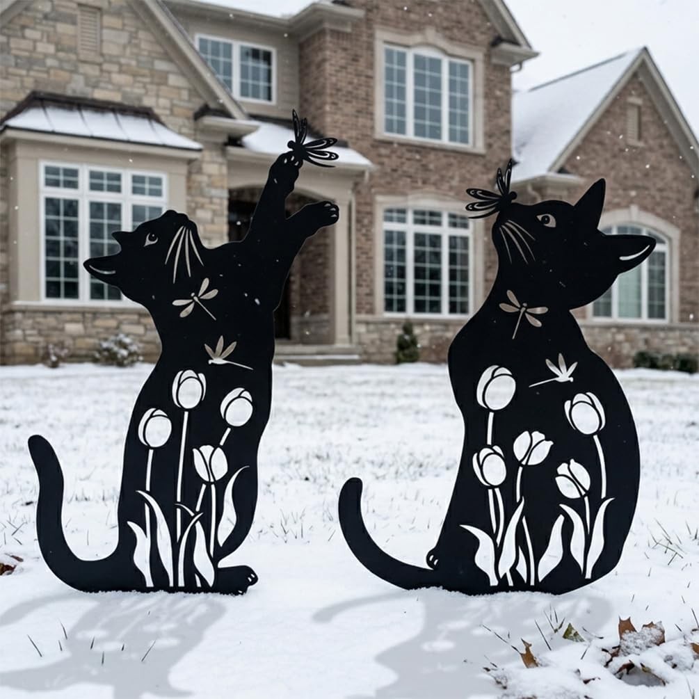 Metal Cat Garden Decor – Unique Rust-Proof Yard Art for Cat Lovers