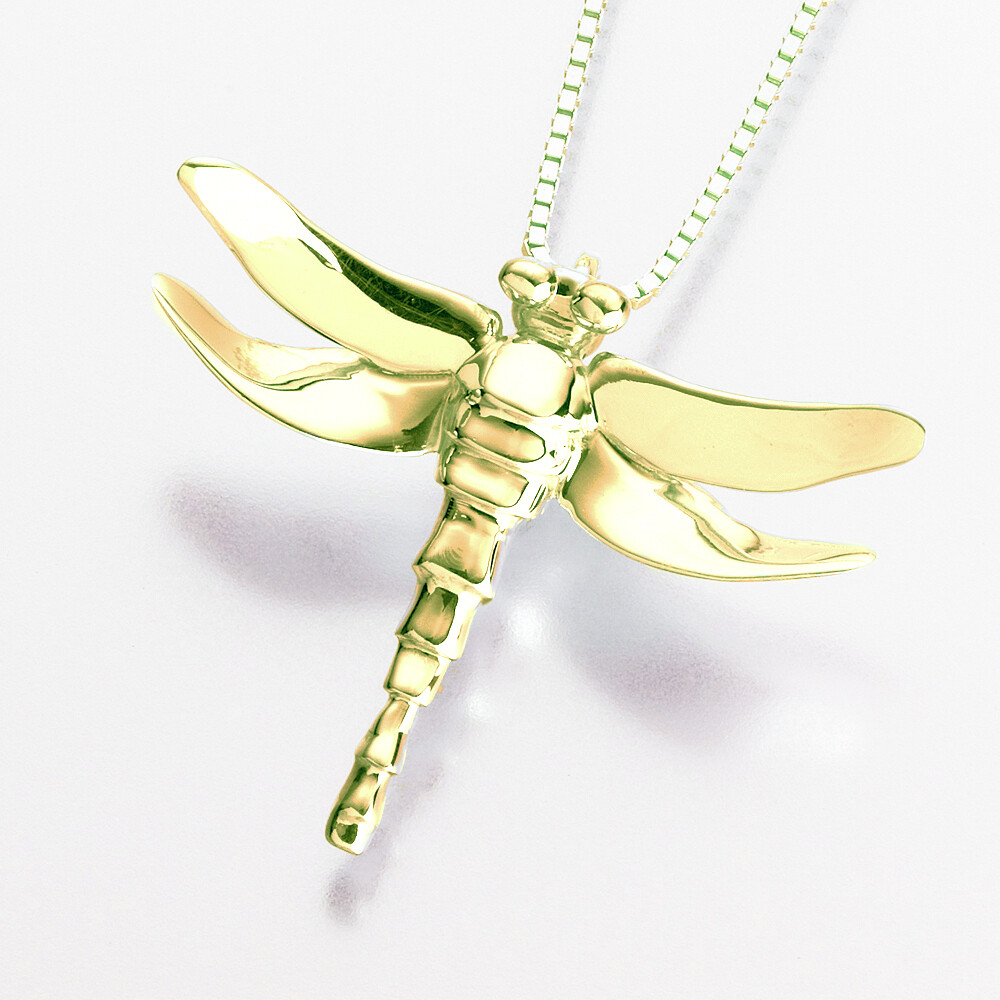 Gold Vermeil Dragonfly Memorial Jewelry Pendant Funeral Cremation Urn