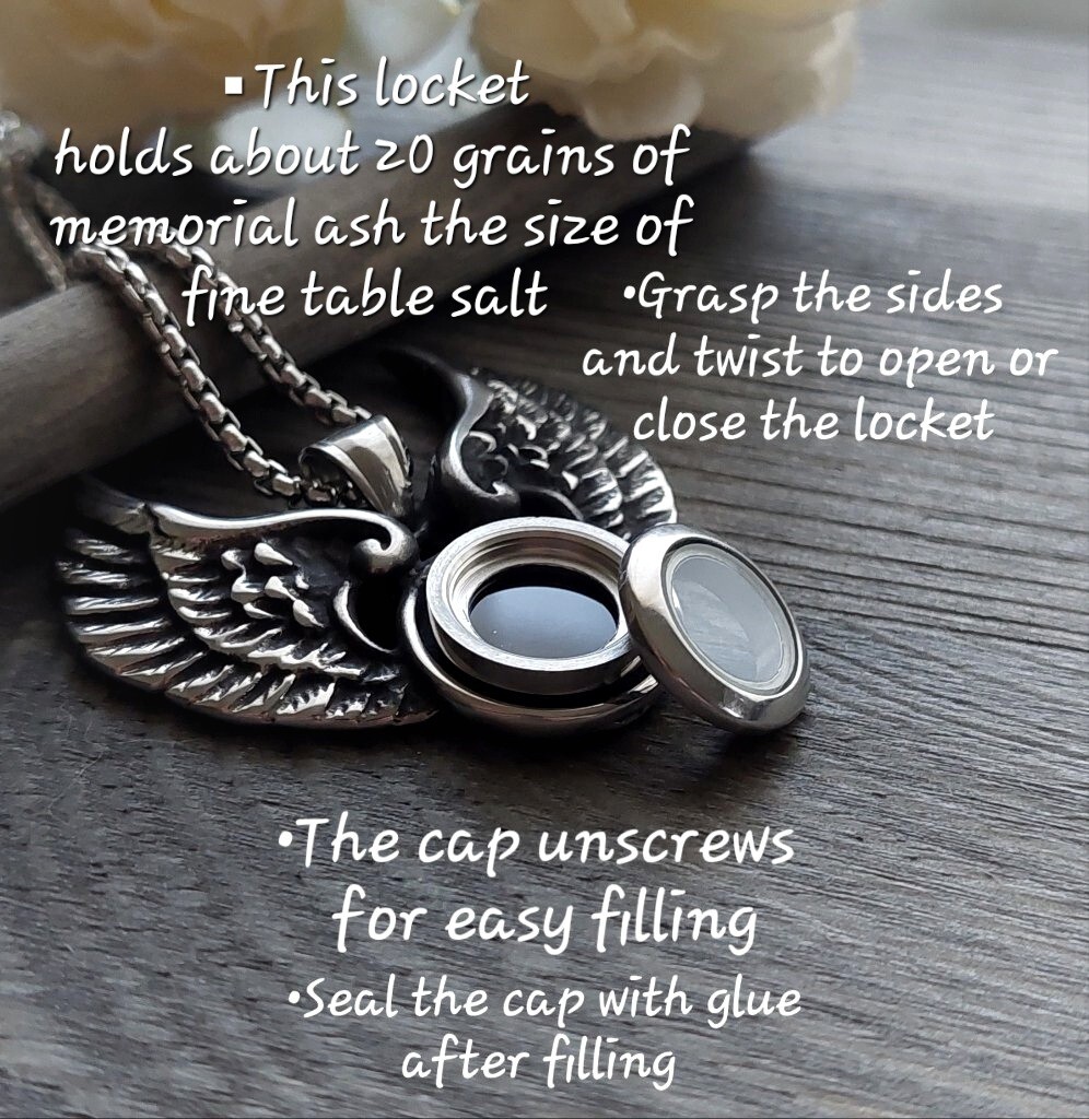 Angel Wings Locket Urn Necklace For Ashes, Lock of Hair Memorial Cremation Gift