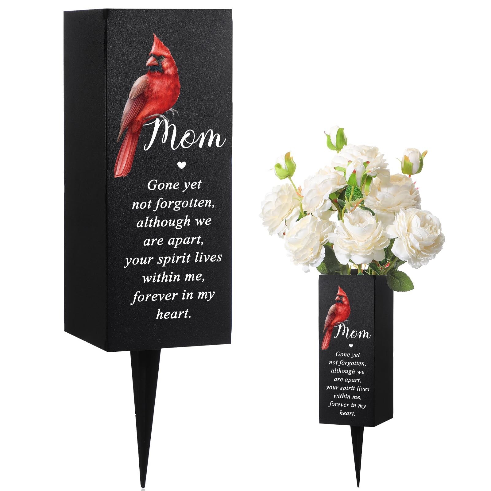 Hushee Memorial Grave Decorations Cemetery Cardinal Flower Vase Metal Gravesi…