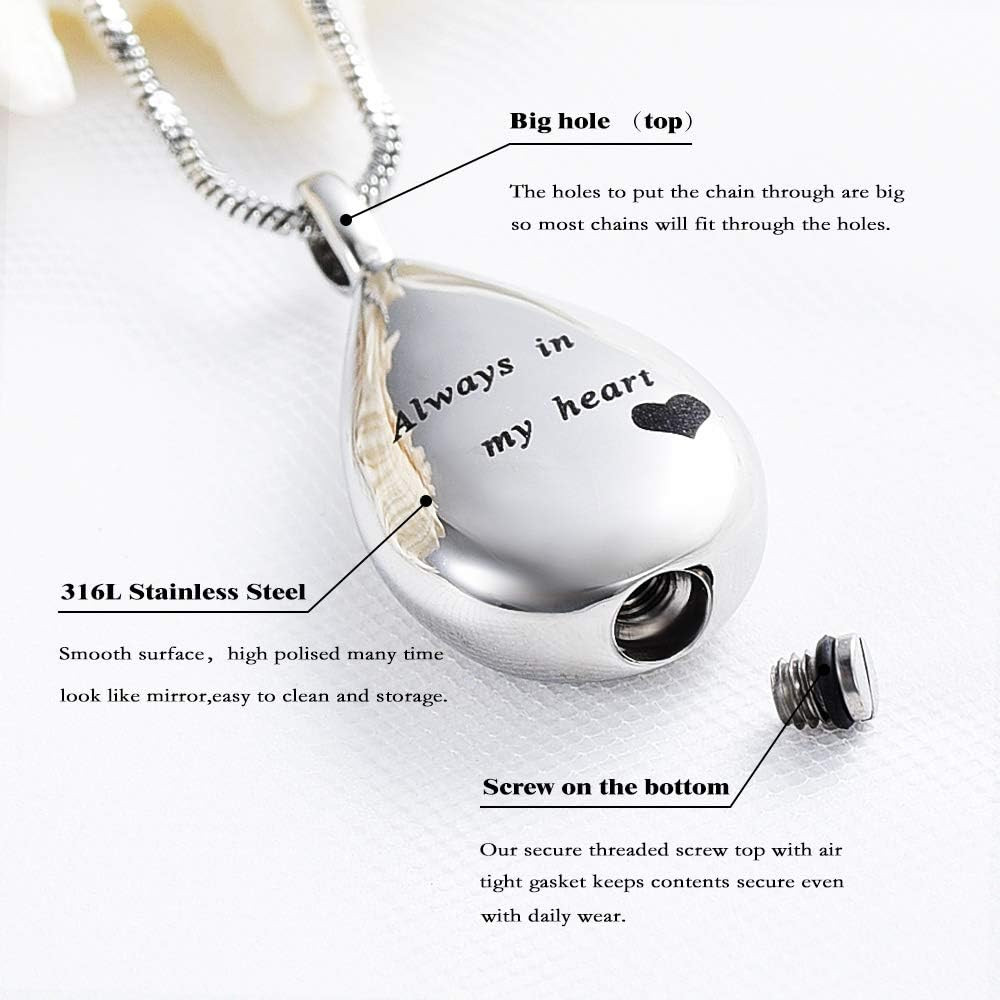 Carved Teardrop Keepsake Ashes Necklace Urn Pendant Cremation Memorial Jewelry-A