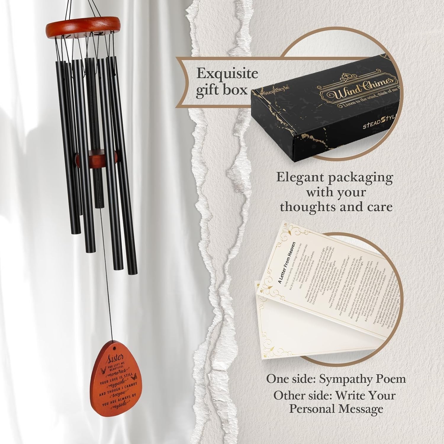 Rustproof Aluminum Memorial Wind Chimes – Thoughtful Sympathy Gift for Sister