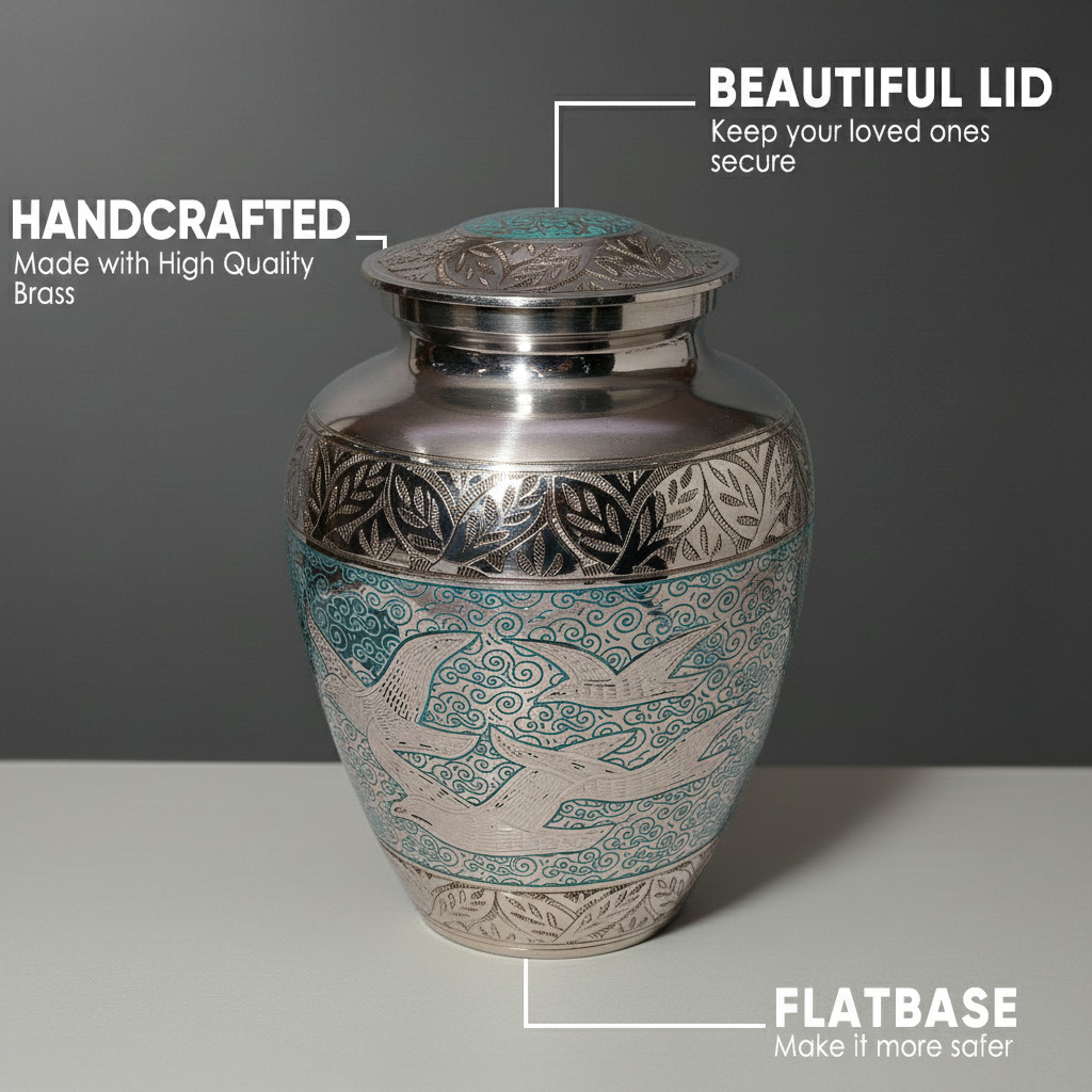Large Solid Brass Cremation Urn for Human Ashes Handcrafted Funeral Memorial Urn