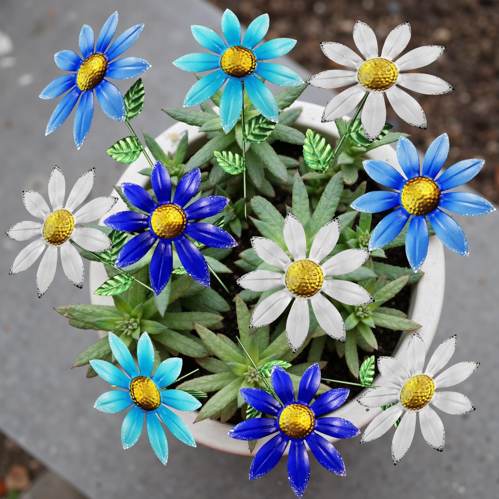 10 Pack 15.7″ Outdoor Flowers, Metal Yard Art, Metal Flowers for Outside, Gar…