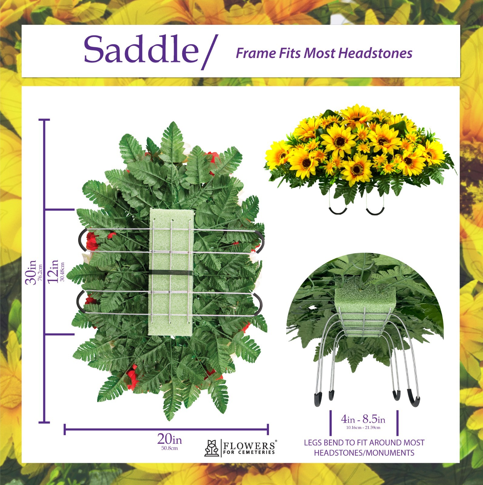 Artificial Cemetery Saddle for Headstone – Yellow Sunflowers
