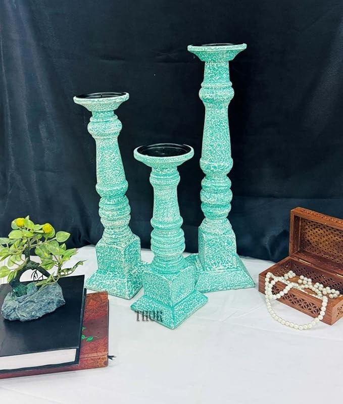 Candle Holders for Pillar Candles Set of 3 Mangowood Candle Stand – Farmhouse