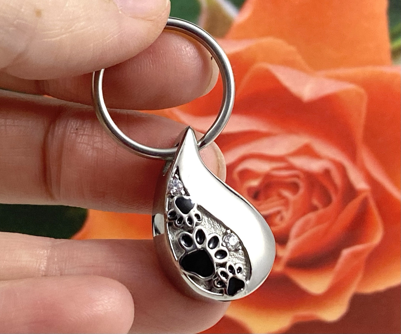 Keyring Urn .5″ Key Chain Pet Cremation Pendant Holds Ash Dog Cat Paw Print Paws