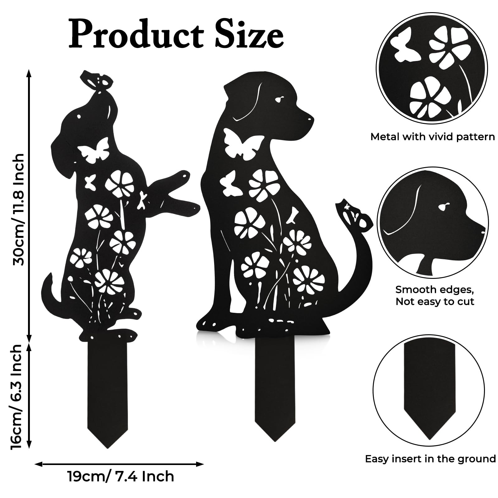 Metal Dog Garden Stakes Lawn Decor (2 Pack),17″ Black Dog Silhouette Yard Dec…