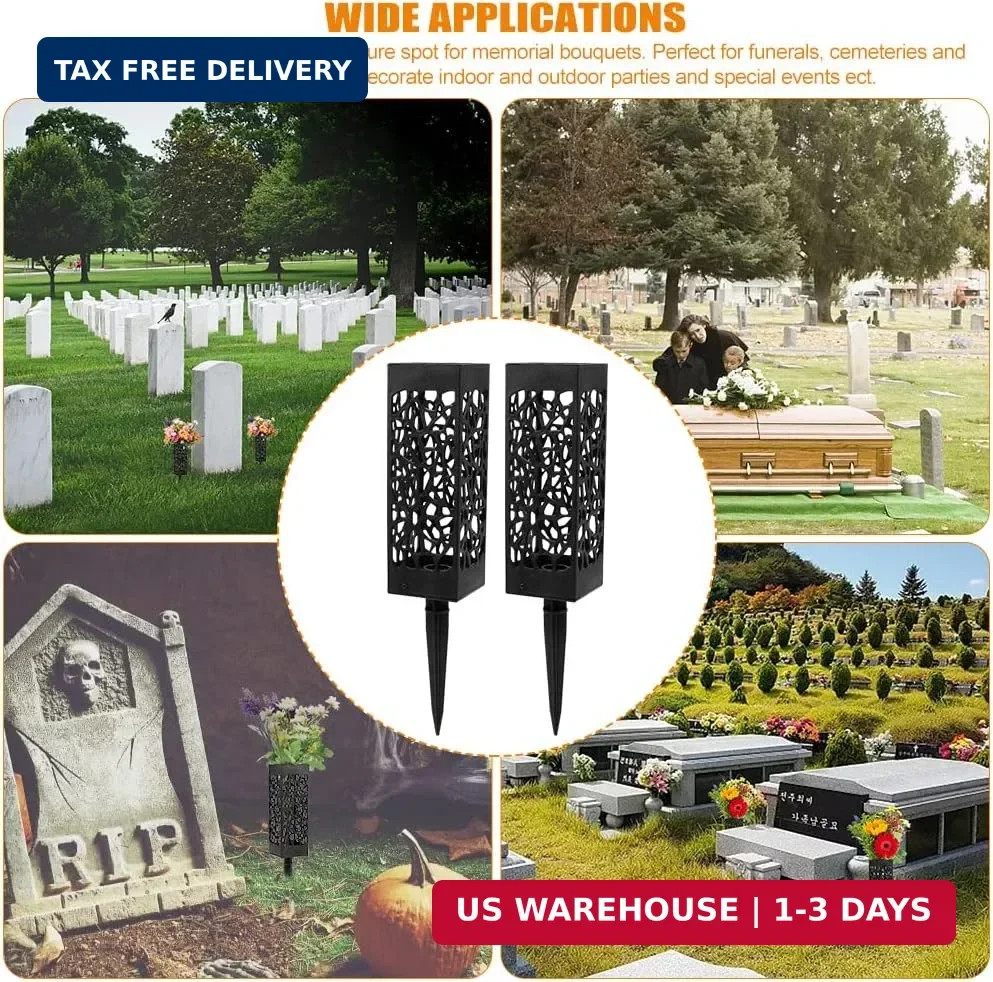 Cemetery Vases for Grave, 2 Pack 12 inch Memorial Cemetery Floral Holder Grave V