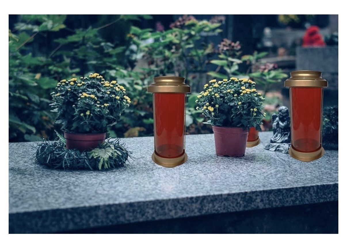 Outdoor Grave Memorial Solar Light for Cemetery, Yard – Red & Gold w/ Stake