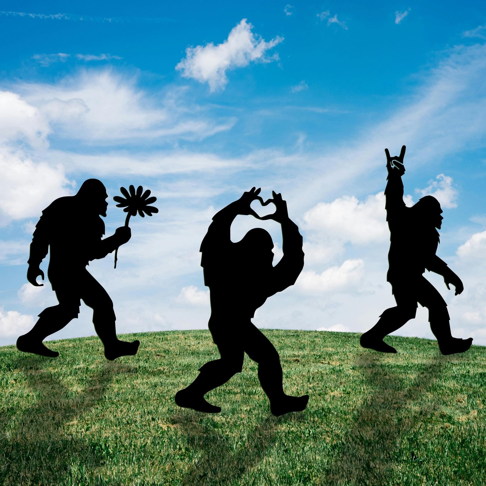 Metal Bigfoot Yard Decor Outdoor Sasquatch Silhouette Garden Stakes Set of 3