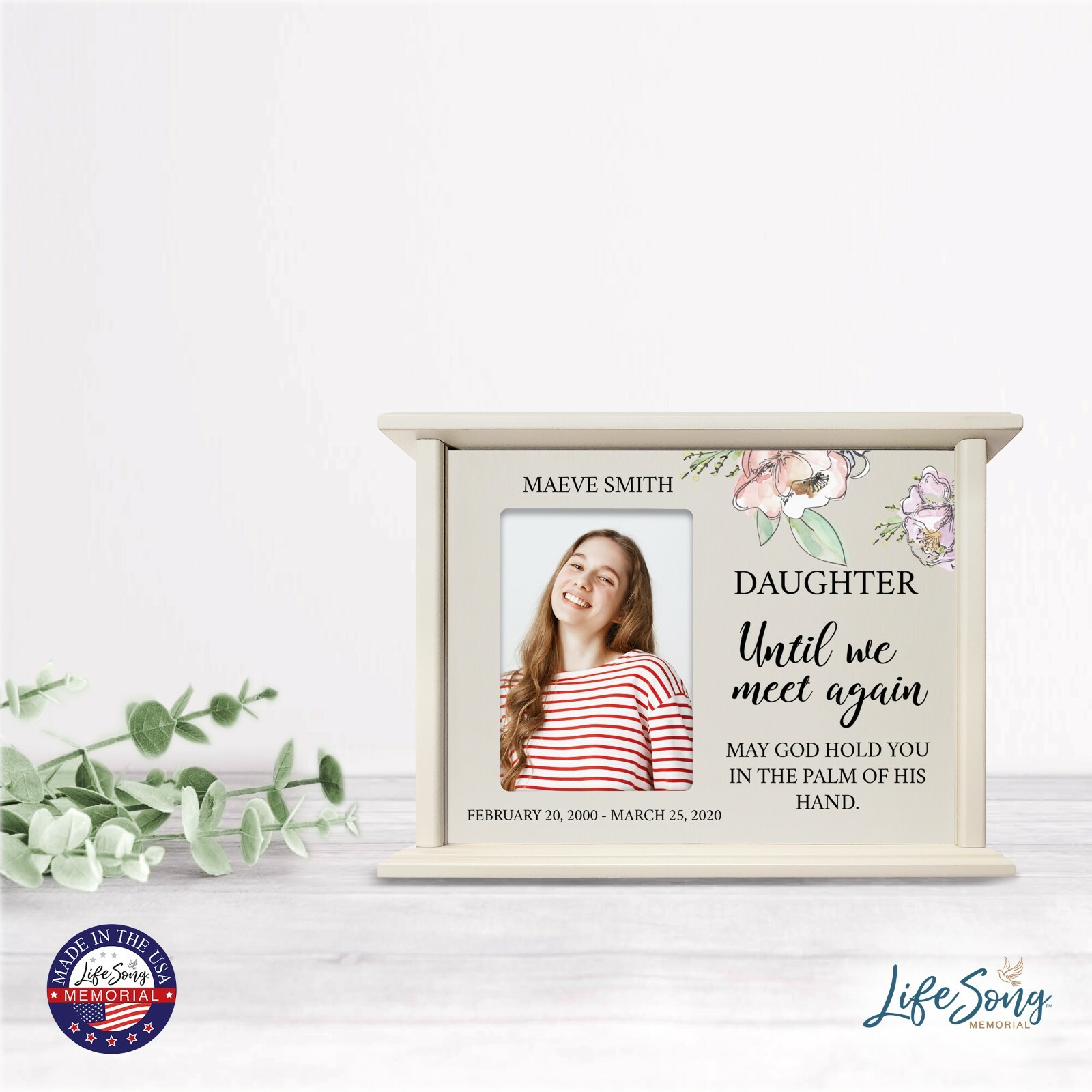 Custom Cremation Urn Box Holds 200 cu in w/ 4×6 Photo – Until We Meet (Daughter)