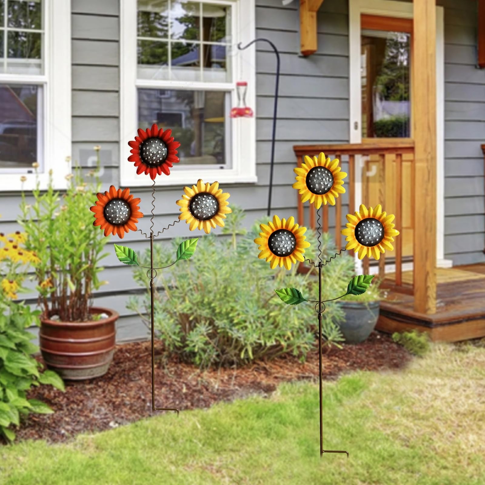 KEDONCHEN 2 Pack Metal Sunflowers Decorative Garden Stakes, 29.5 Inch Outdoor…
