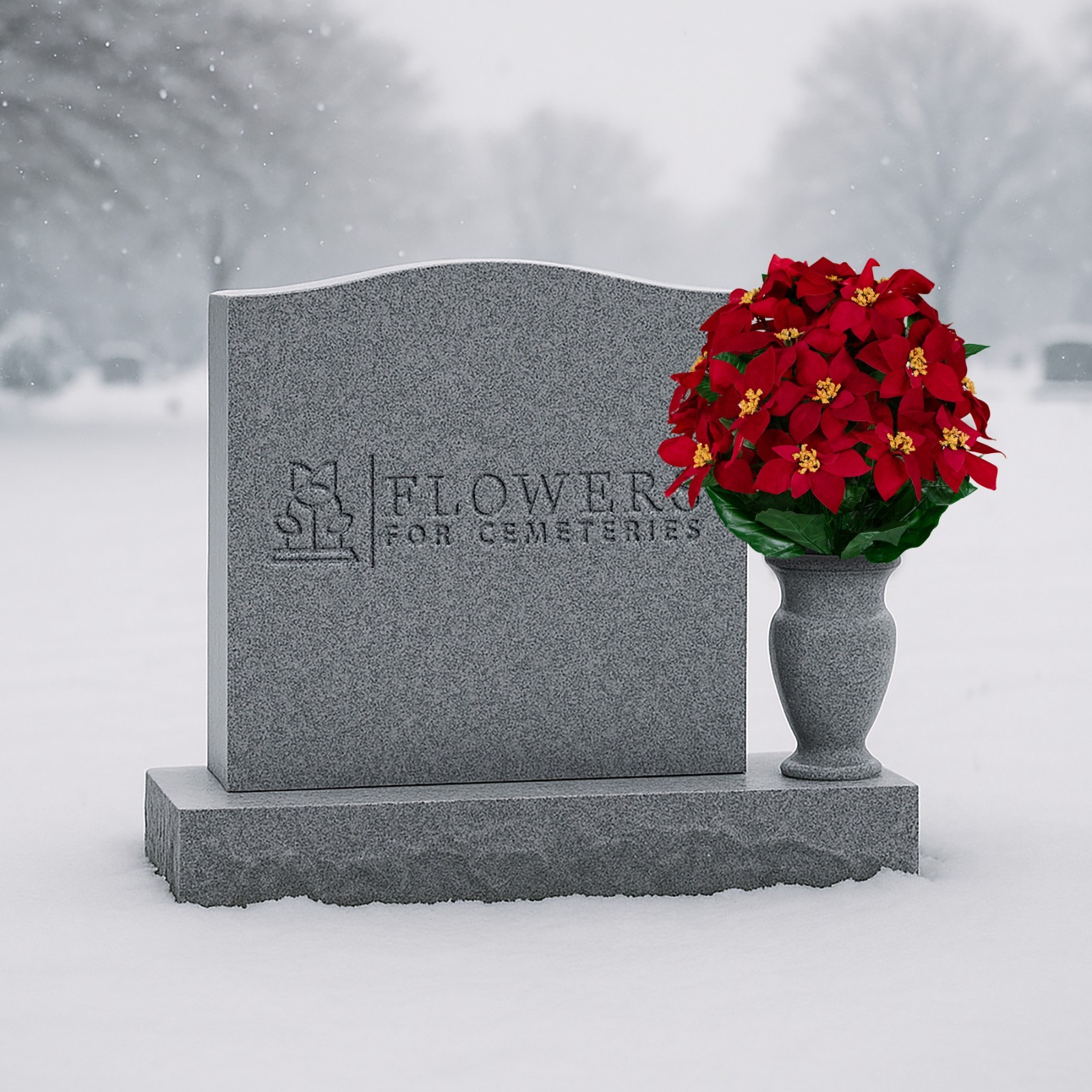 Artificial Cemetery Flowers – Red Poinsettia Bouquet With Vase