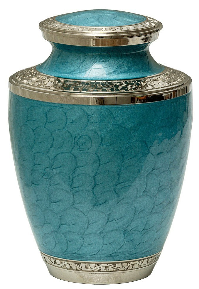 Large/Adult 200 Cubic Inches Mother of Pearl Aqua Cremation Urn for Ashes