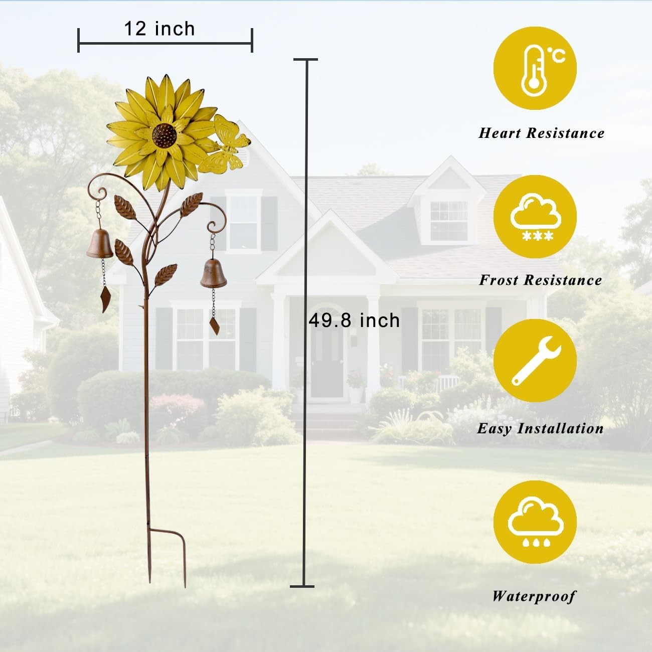 Sunflower Garden Stake with Bells – Decorative Yard Patio Decor