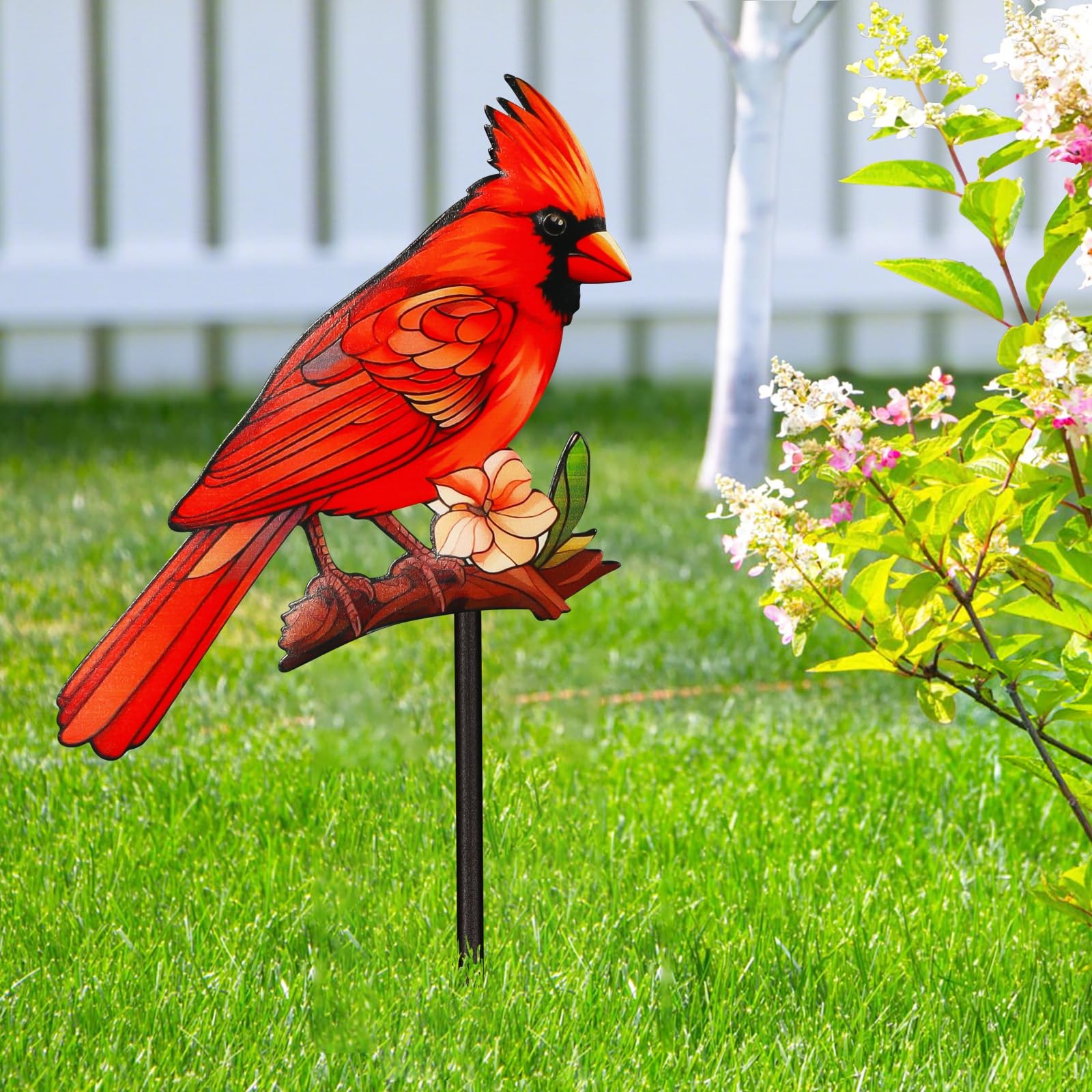 Decorative Garden Stakes with Cardinal Design Metal Yard Decorations for Outside