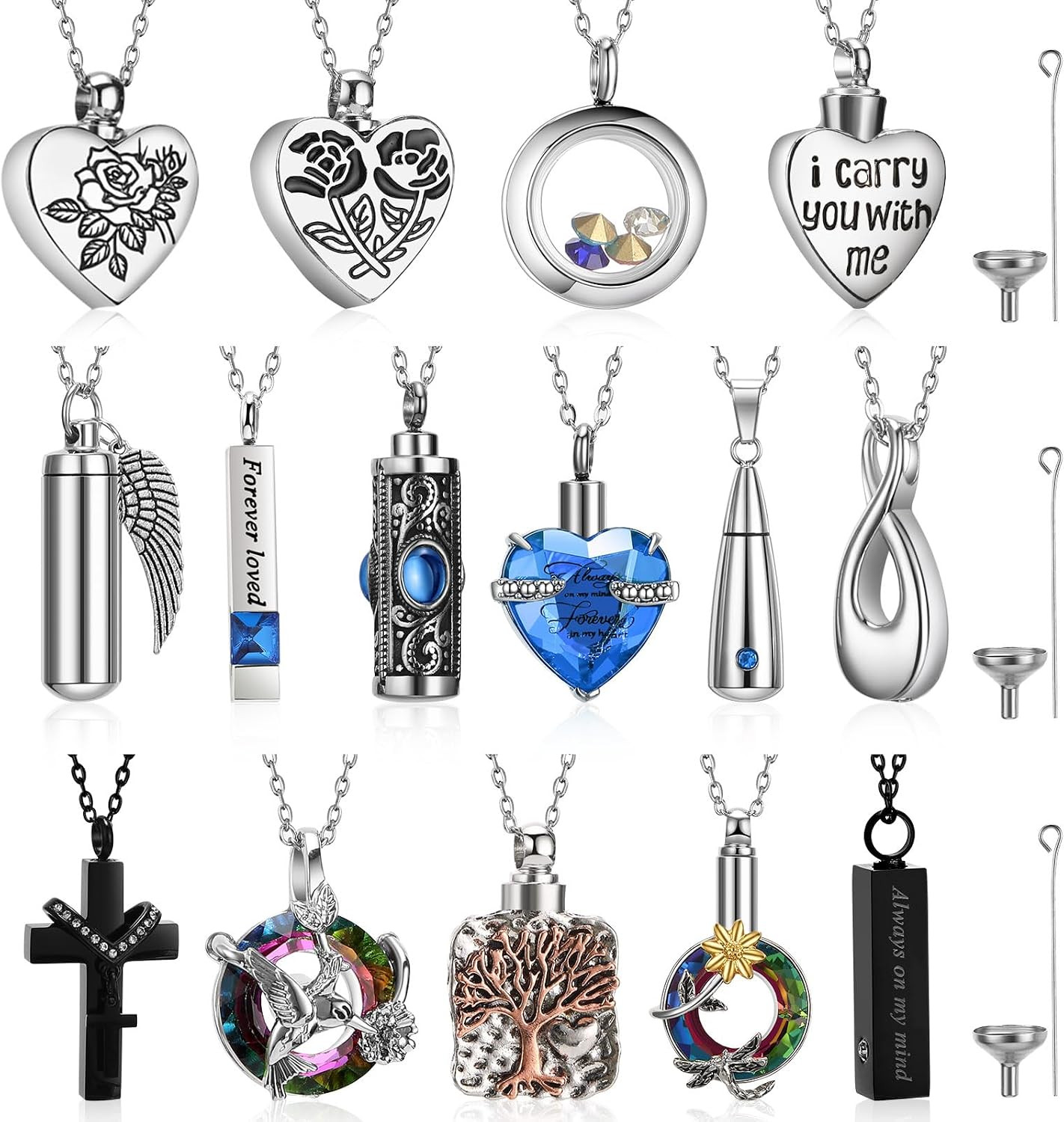 15 Pcs Urn Necklace for Ashes Women Keepsake Cremation Jewelry Stainless Steel C