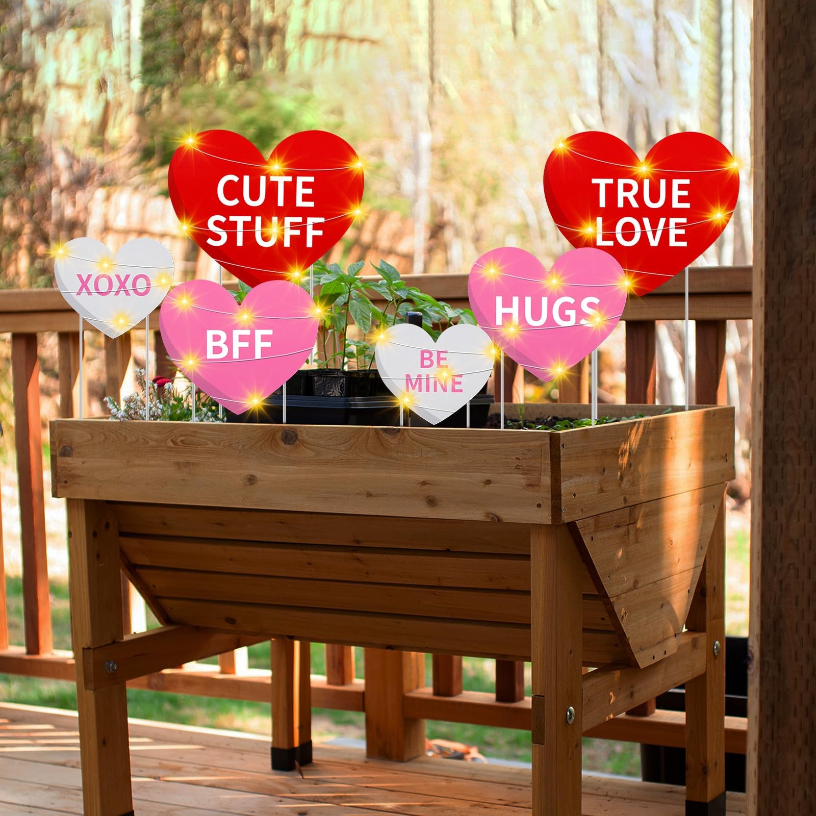 6 Pcs Valentine Yard Sign with Light Heart Garden Stakes Outdoor Lawn Decor H…