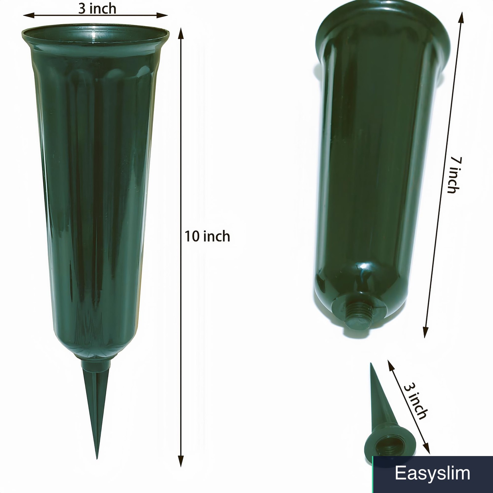 Cemetery Vase with Spikes, Set of 6, Memorial Grave Flower Holder, Green