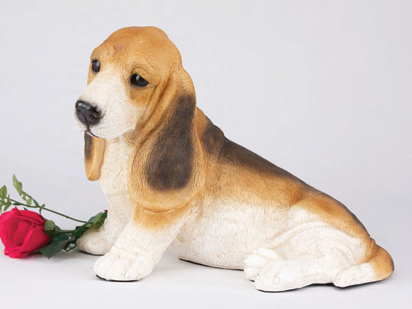 Large 189 Cubic Ins Brown, White & Black Basset Hound Resin Urn for Ashes