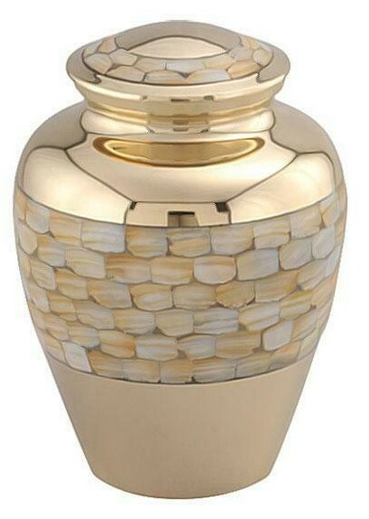 Large/Adult 200 Cubic Inch Elite Mother of Pearl Brass Funeral Cremation Urn