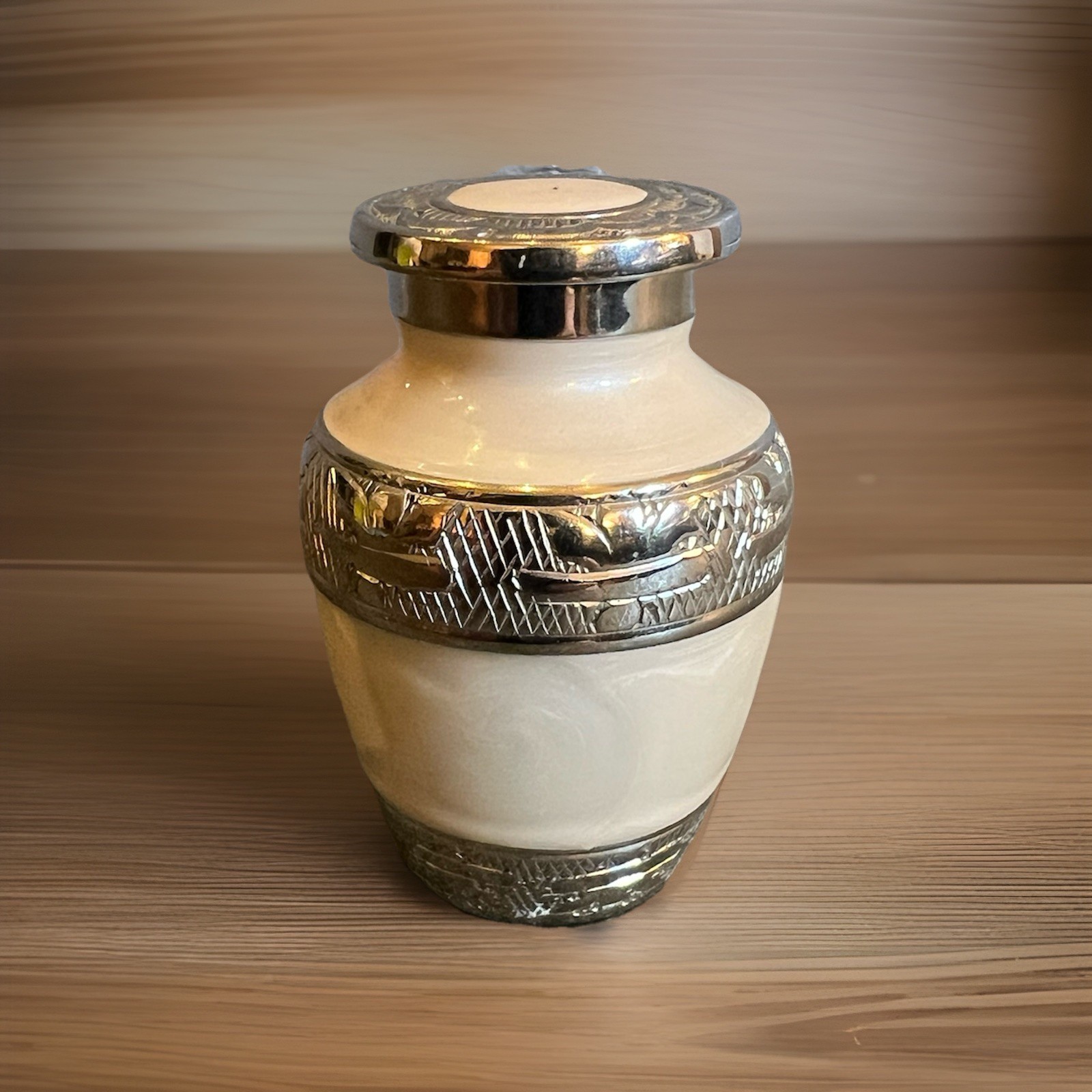 Cremation White And Silver Color 2.5 Inch Tall