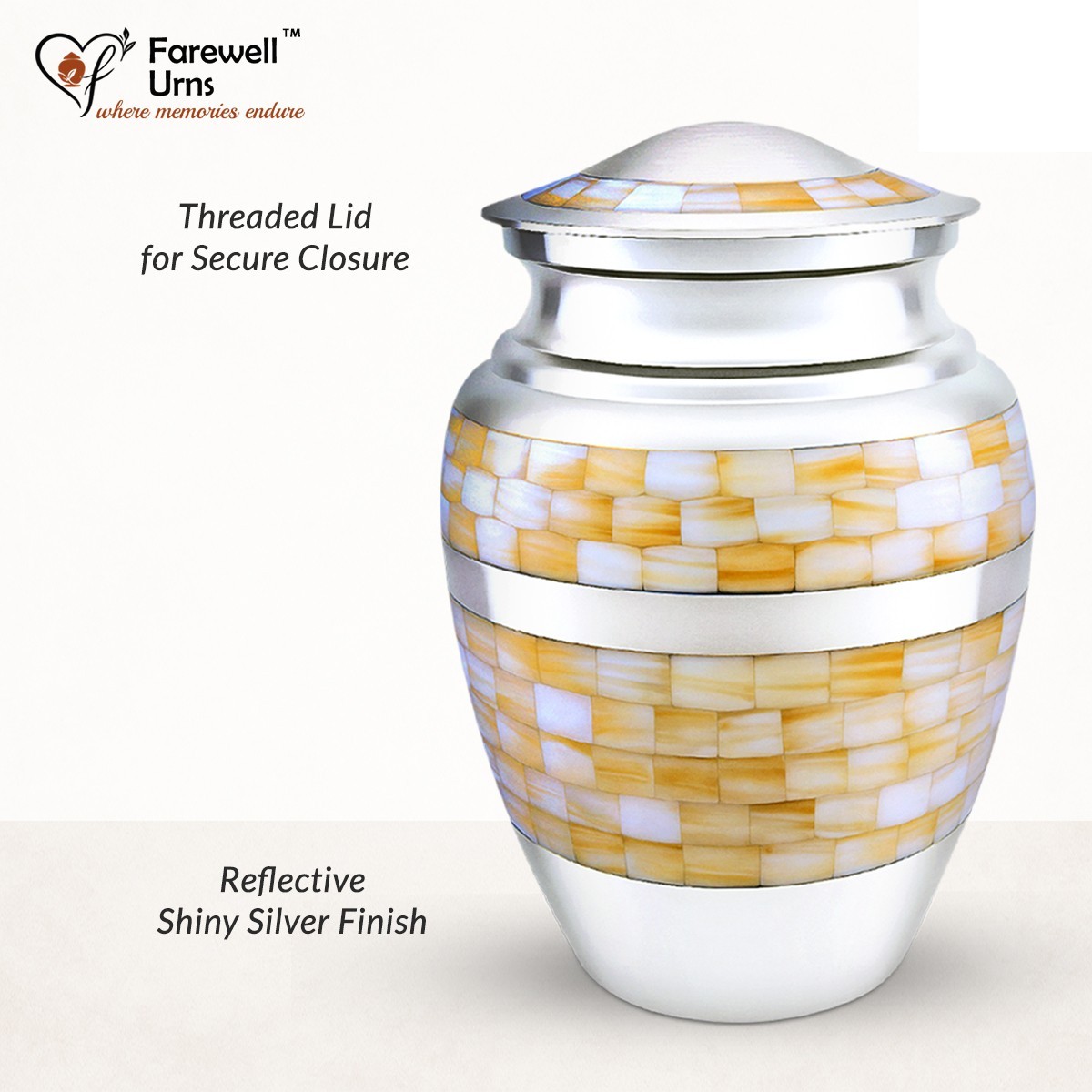 Pearlux Mother of Pearl Cremation Urn for Adult Ashes – Silver Memorial Handmade