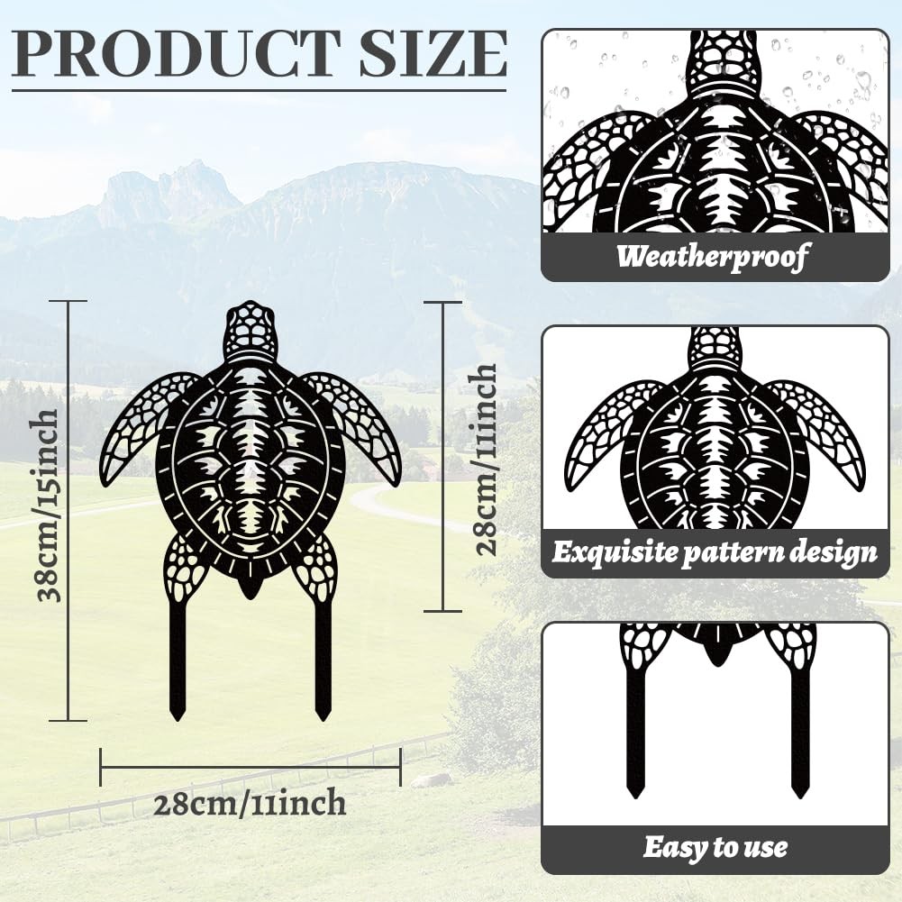 Sea Turtle Metal Decorative Garden Stakes, Black Turtles Outdoor Statues Silh…