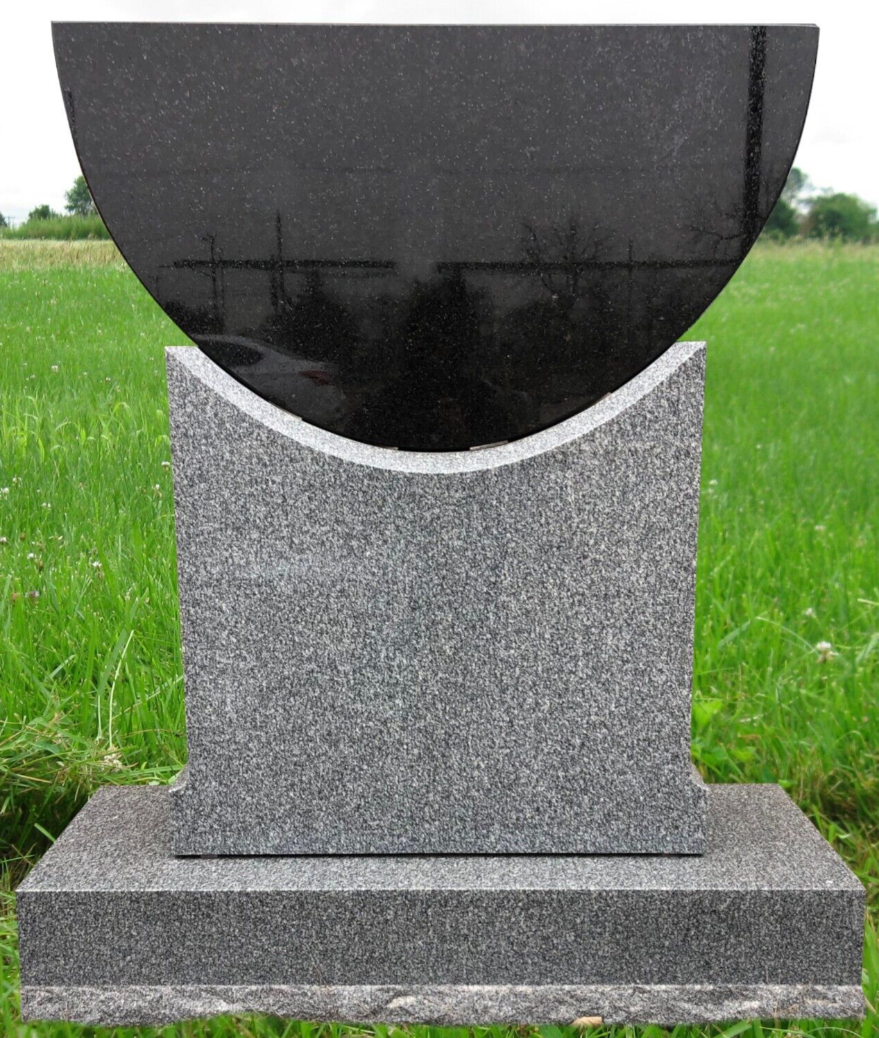 Black Half Circle and Gray Granite Monument Polished Headstone with Base MN-291