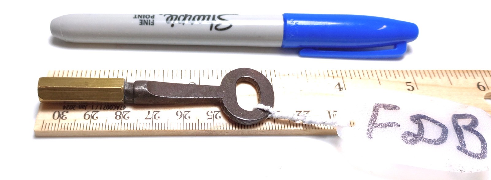 Small Cast Iron and Brass Casket Key / Pocket Coffin Key
