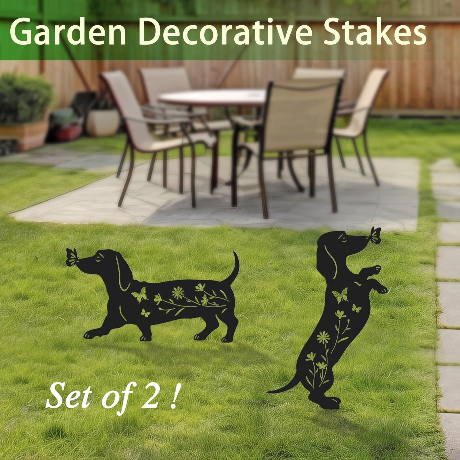 Pack 2 Dog Metal Garden Decor for Outside,Dachshund Silhouette Garden Stakes,…
