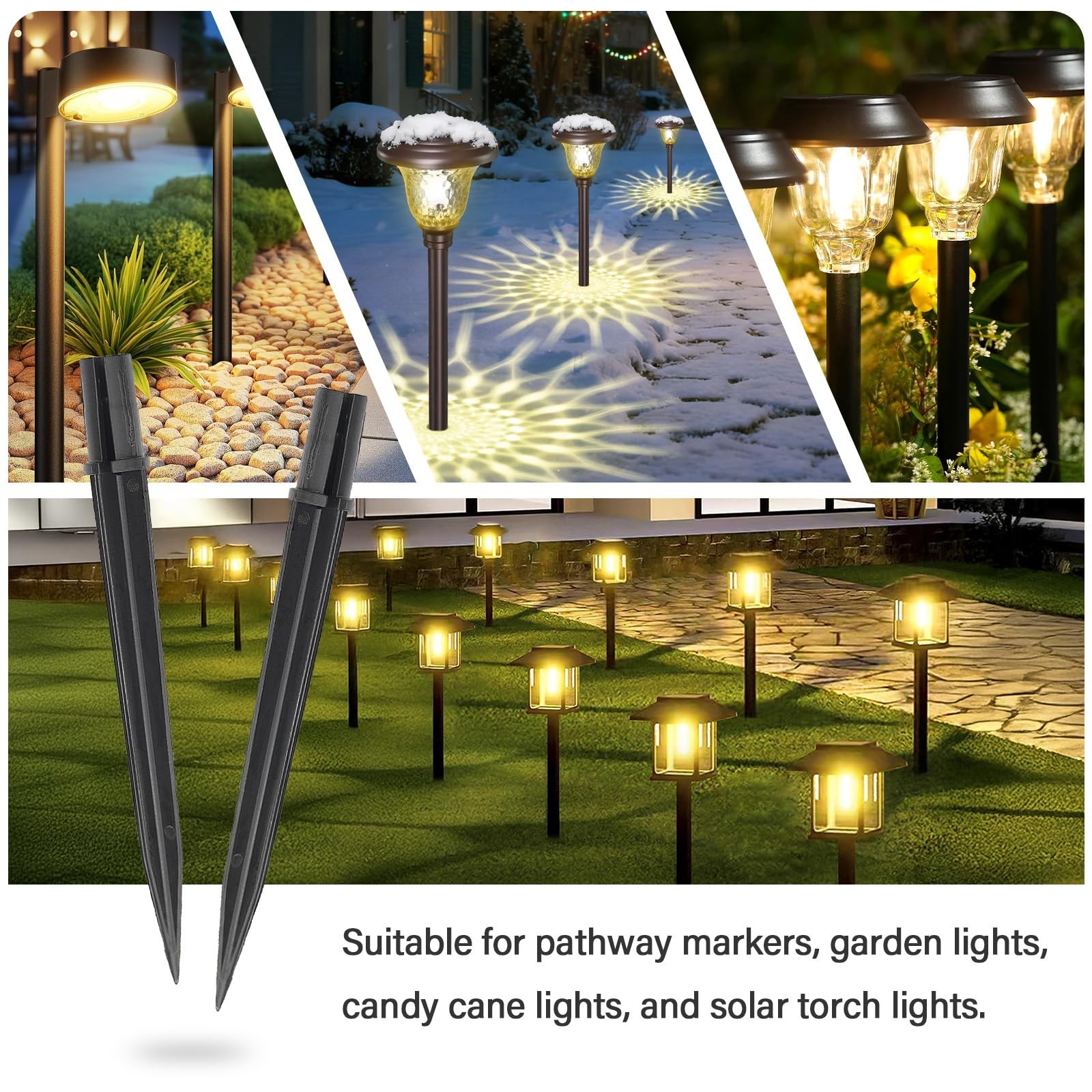 8 Pcs Solar Light Stakes (Fit for Inner Diameter 0.6inch),Reinforced Ground S…