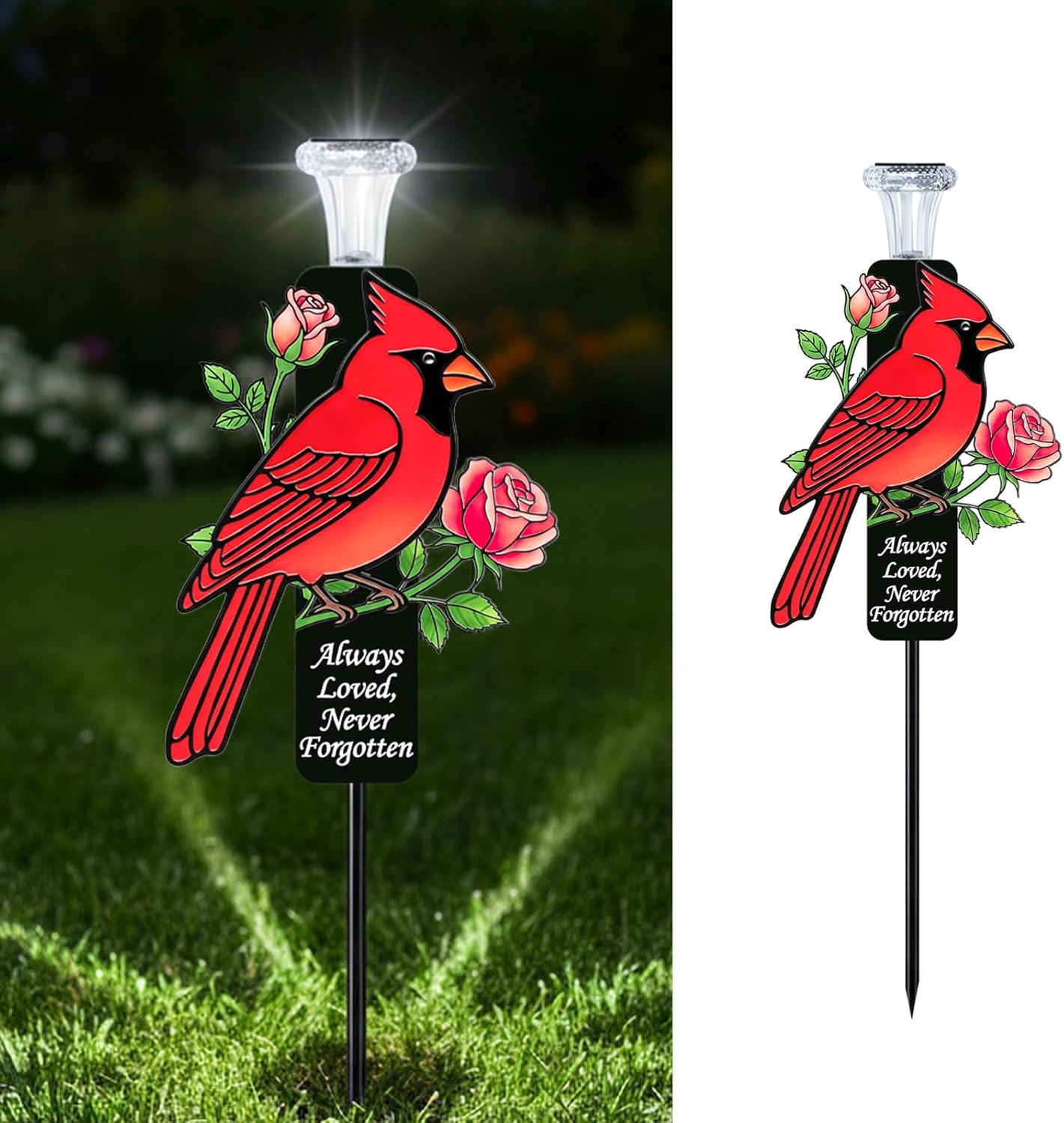 Solar Cardinal Metal Memorial Grave Stake Cemetery Marker Outside Led Decor Gift