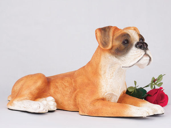 Large 240 Cubic Ins Brown & White Boxer Resin Urn for Cremation Ashes