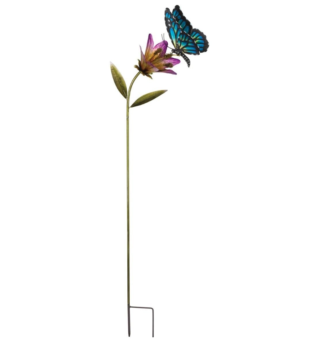 Butterfly Flower Metal Garden Stake Handcrafted Outdoor Decor for Lawn & Patio