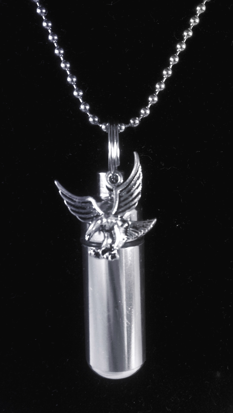 Patriotic American Eagle CREMATION URN 24″Ball-Chain NECKLACE w/Pouch & Fill Kit