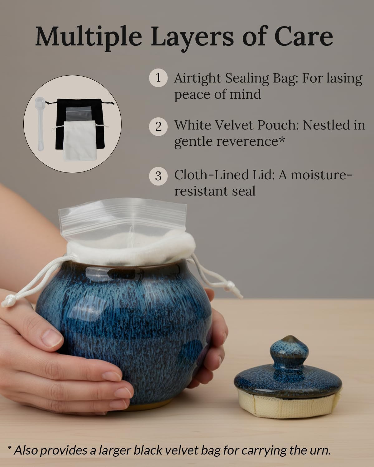 Small Keepsake Urn with Memorial Box – Unique Handcrafted Blue Glaze Ceramic Urn
