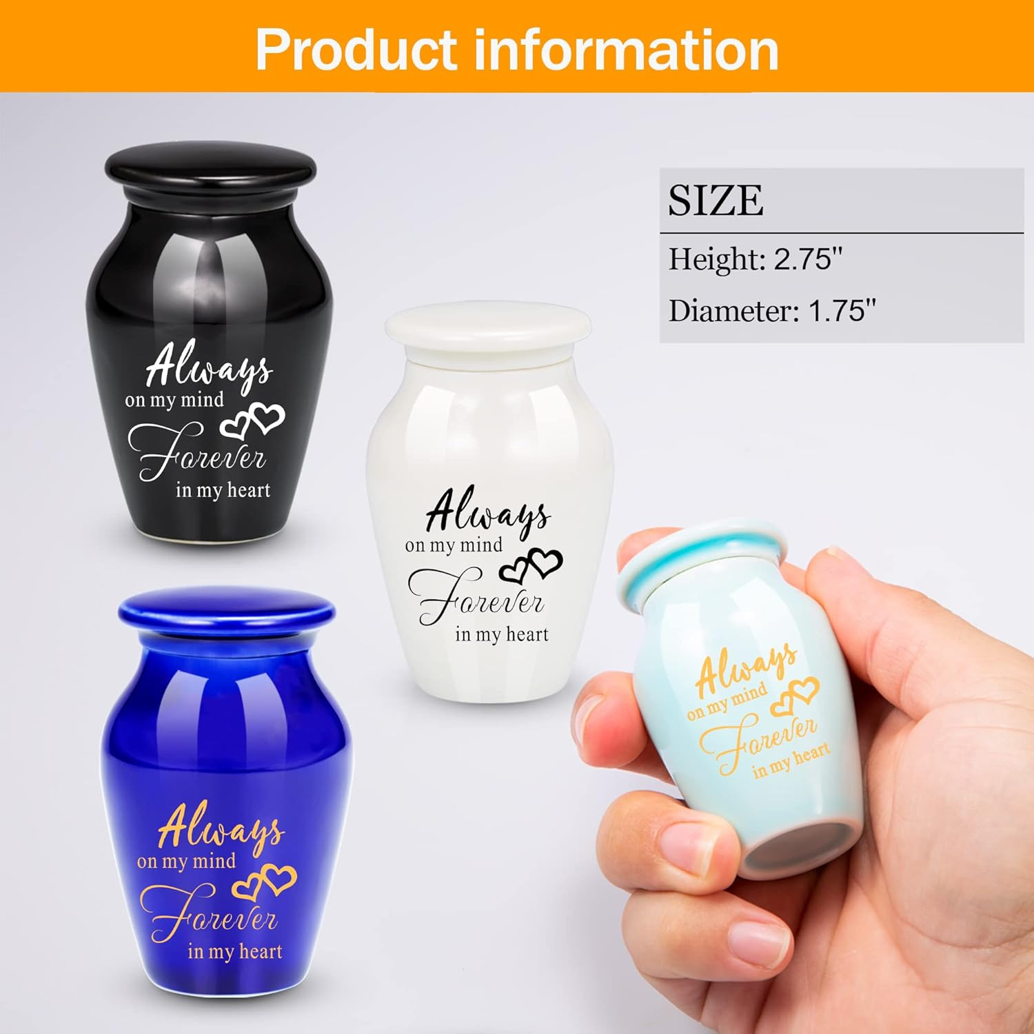 4Pcs Small Ceramic Black Letter Print Cremation Urns – Always on My Mind Forever