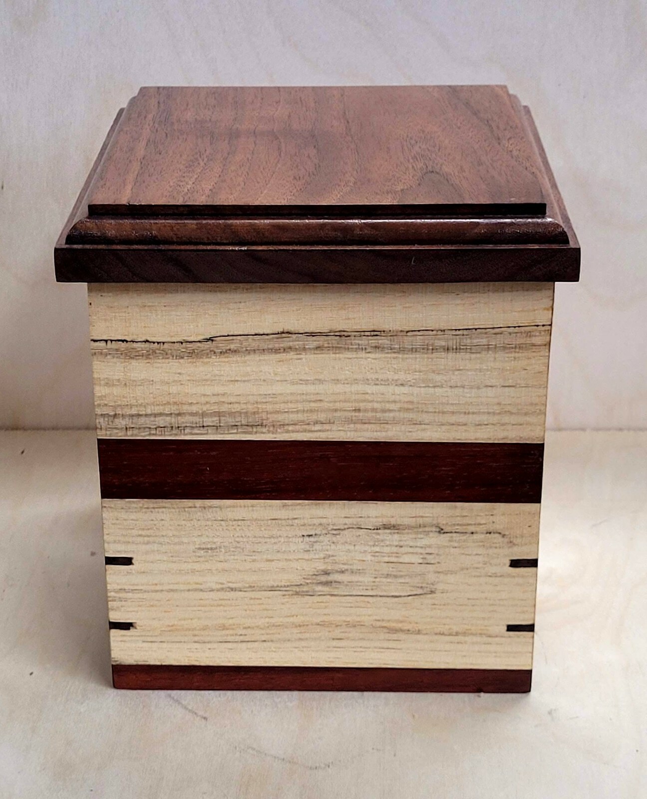 Handcrafted Spalted Hackberry, Black Walnut, & Padauk Pet Human Urn 209