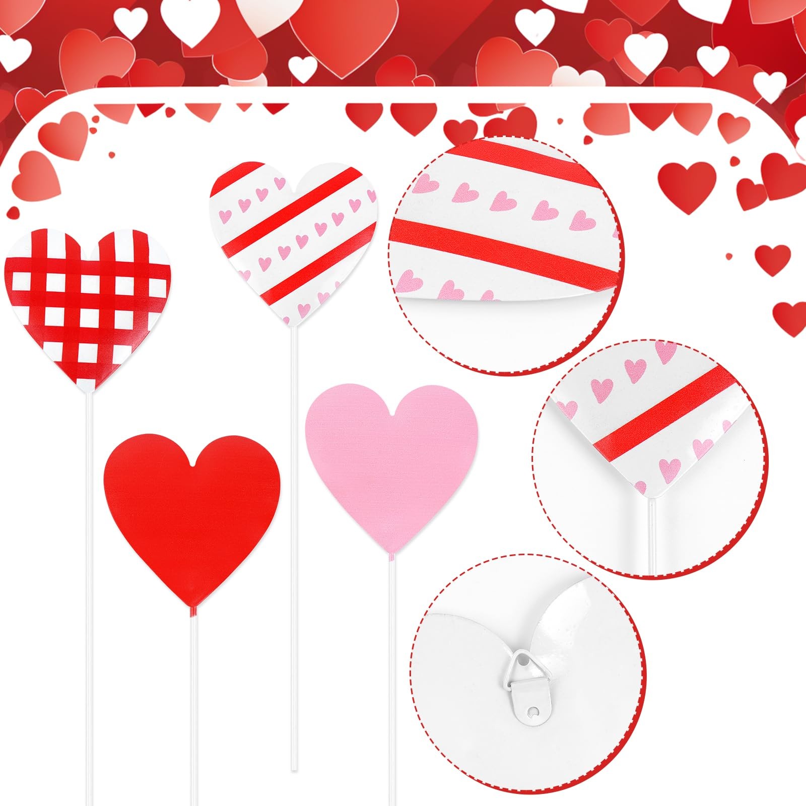 8 Pcs Metal Valentine Yard Decor Red Pink Heart Planter Stakes Romantic Love …