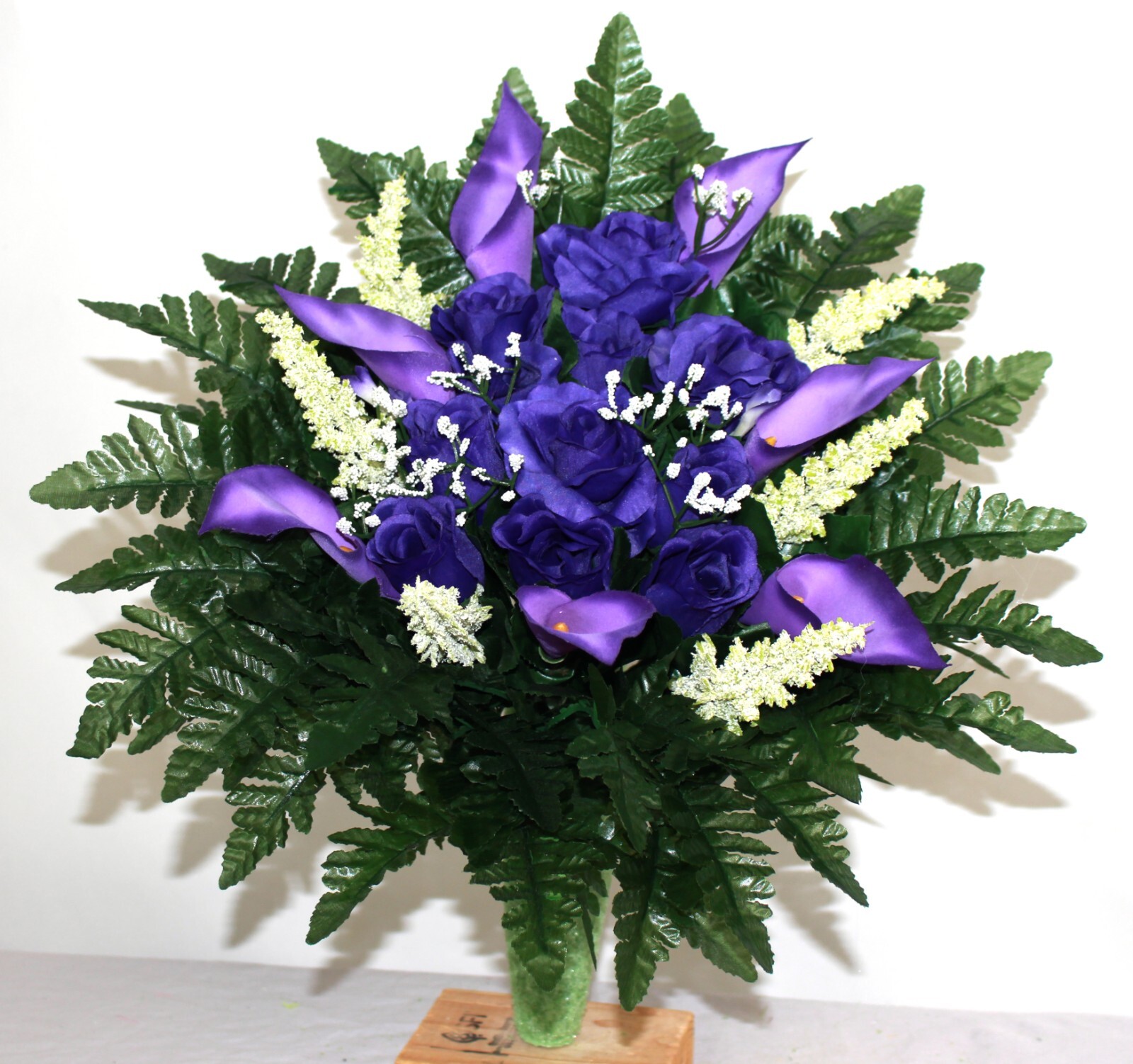Handcrafted Purple Roses with Purple Calla Lilies Cemetery Flower Mausoleum